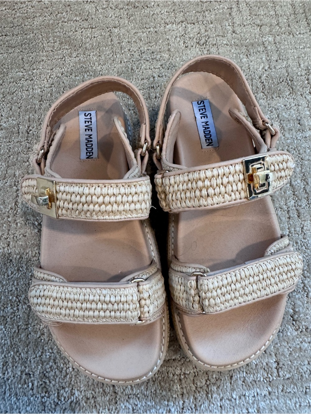 Steve Madden Beige Woven Platform Sandals - Picture 2 of 5